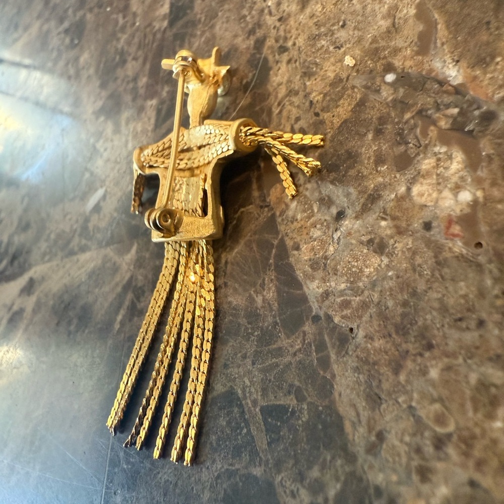 Gold Scarecrow Brooch with Rhinestones - Picture 2 of 6
